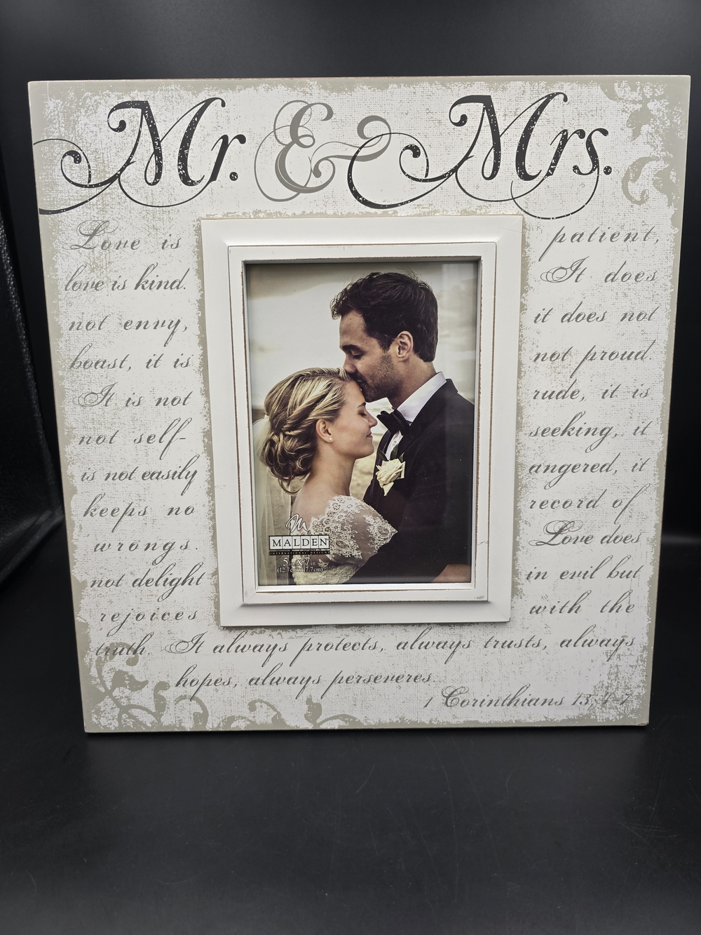 Malden Mr. & Mrs. Wedding Photo Frame - White & Cream